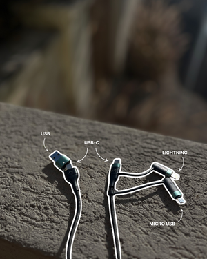 6-in-1 travel charging cable with USB-C, Lightning, USB-A, and Micro-USB