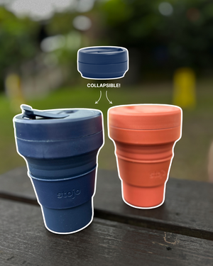 Stojo collapsible travel mug, ideal for planes and minimalist packing