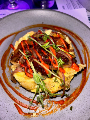 Delicious vegan plant-based breadfruit appetizer at Cocktail Kitchen in Barbados, St. Lawrence Gap