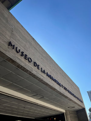 Digital nomads travelling through Chile. Couple travel, slow travel, working remotely, vegan travel, budget travel. Museum of Memory and Human Rights.