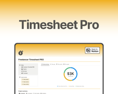 Free Notion Template Easy-to-use and comprehensive Timesheet and time tracker template on Notion for freelancers, small businesses, and side-hustles. Monitor your hours, track by different services and hourly rates, and create invoices in seconds.