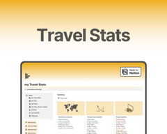Free Notion Template Easy-to-use and comprehensive travel stats tracker template on Notion for Digital nomads, travellers, and adventure seekers. Track countries visited, flights taken, beds slept in and much more.