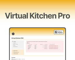 Free Notion Template Easy-to-use and comprehensive Virtual Kitchen, recipe, and grocery list planner on Notion.