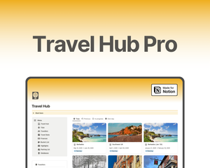 Travel Hub is a comprehensive all-in-one Notion template that lets you plan all your trips in one place, collaborate with others, track expenses and itineraries, analyze travel statistics, create packing lists, add travel documents, and review country information for quick planning.