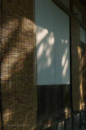 Traditional Japanese sliding door with woven paper and wooden frame