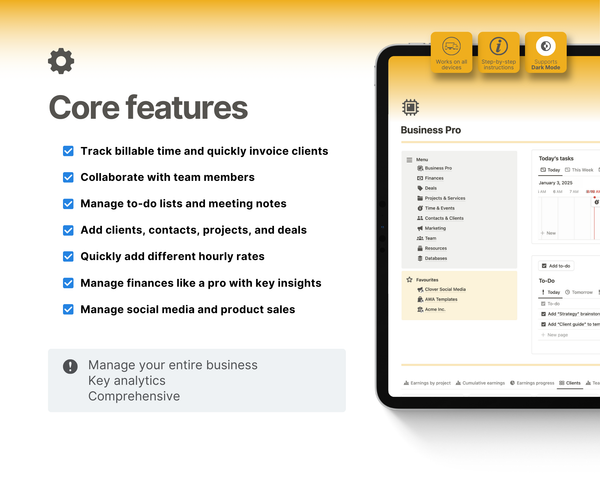 Manage your entire business from one centralized place. Manage projects, clients, tasks, time tracking and finances, marketing, collaborate, and take notes. For freelancers, small businesses, and side-hustles. Digital nomads.